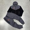 Conjunto de Moletom com Capuz e Calça Jogger Masculino Slim Fit com Painel de Cor Contrastante e Design de Letra Bordada Outono Casual Hip