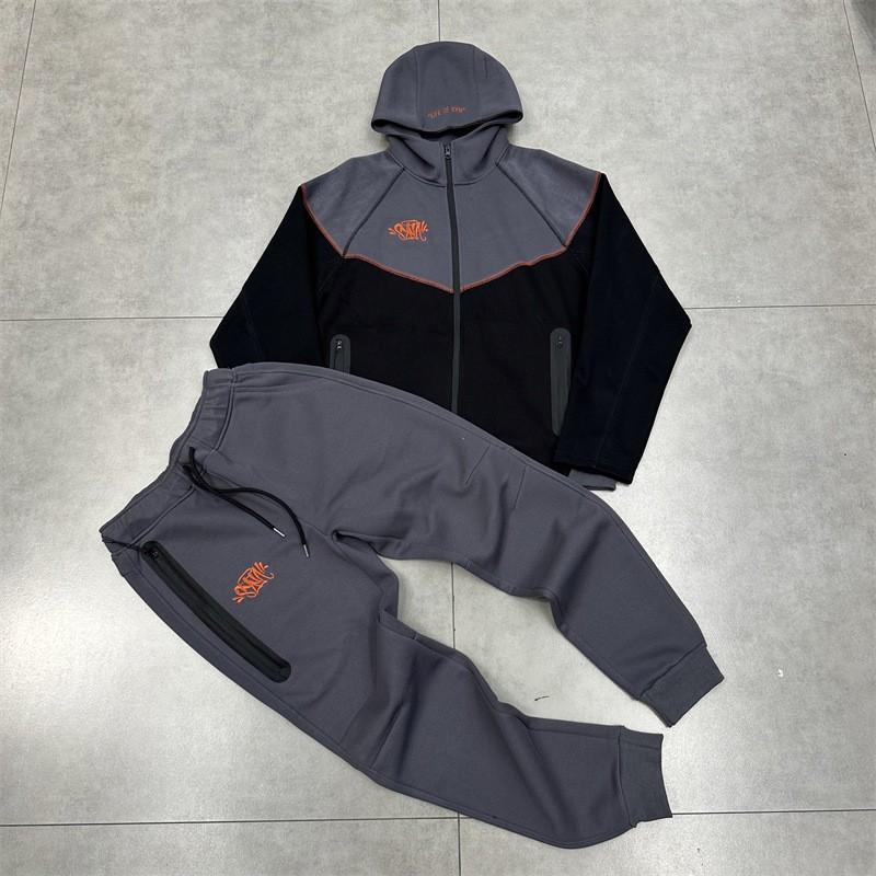 Conjunto de Moletom com Capuz e Calça Jogger Masculino Slim Fit com Painel de Cor Contrastante e Design de Letra Bordada Outono Casual Hip
