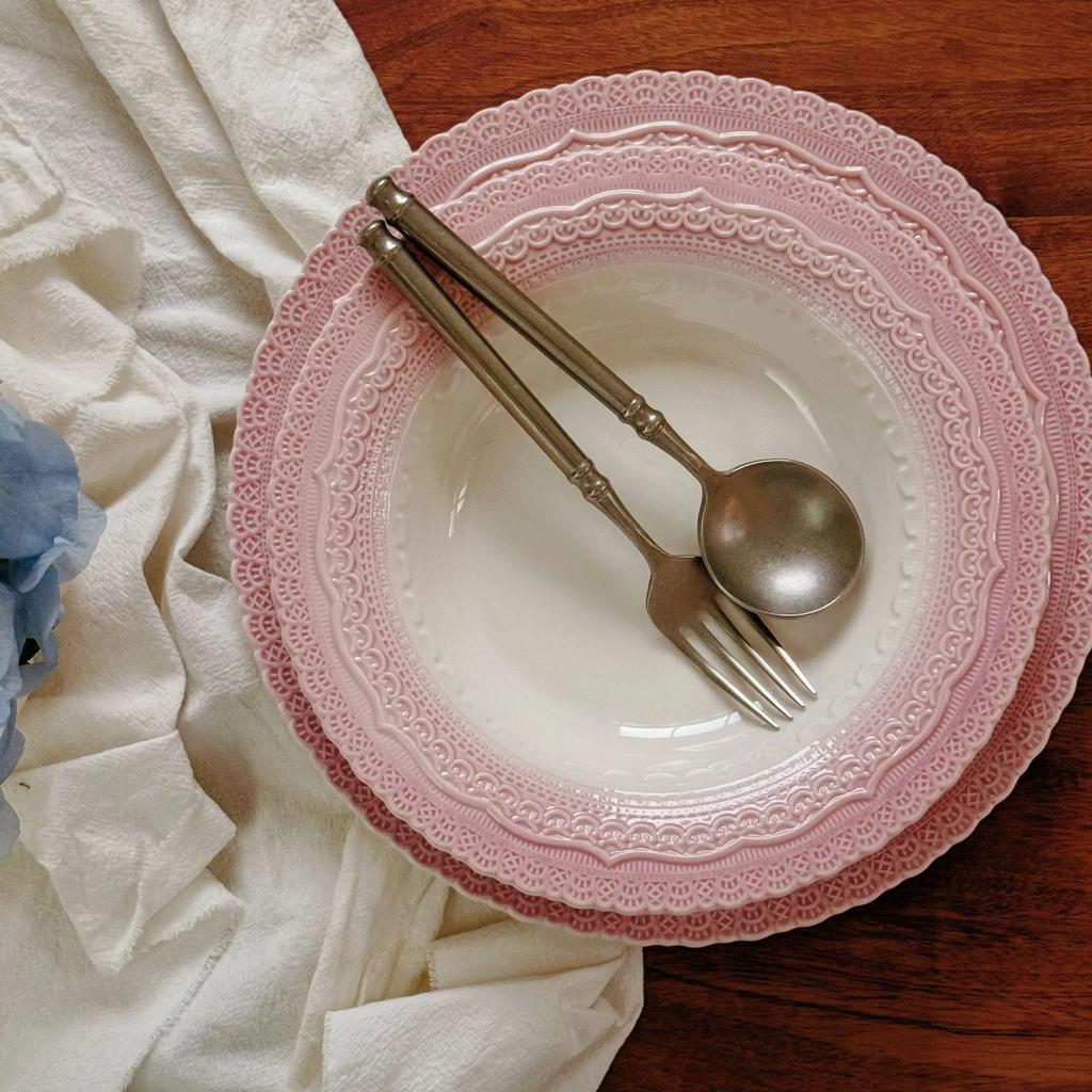 Ceramic Plate French Medieval Grapevine Relief Sweet Cake Plate Underglaze Colored Plate Dinner Set Plates and Dishes