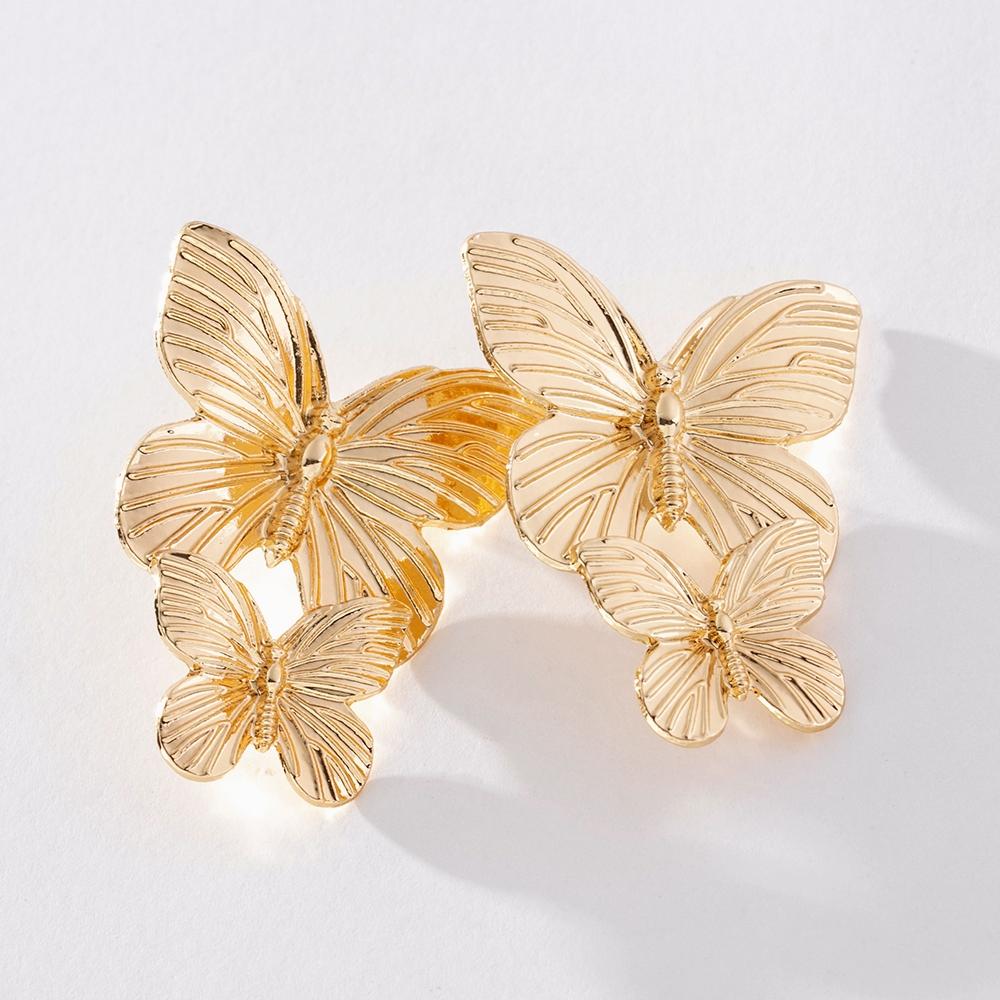 Pinkdudu Golden Butterfly Stud Earrings Alloy Exaggerated Fashion Party Simple Personality Animal Earrings for Women Jewelry Gifts PD1217