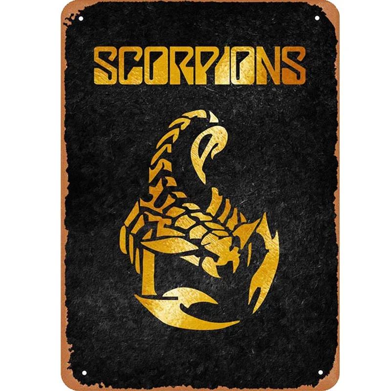 

FLmiling Music Золотая пластина Scorpions Табличка Постер Металлическая жестяная вывеска Ретро Винтаж Декор для стен 8*12 дюймов 20x30cm