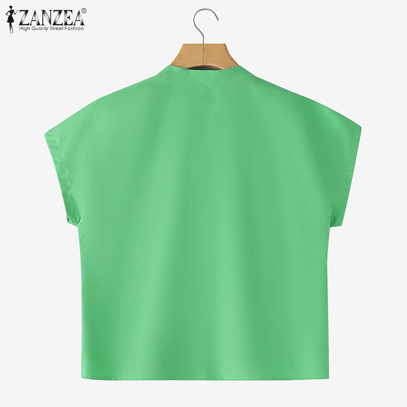 ZANZEA Chemisier d'été ample à manches courtes et col rond pour femme