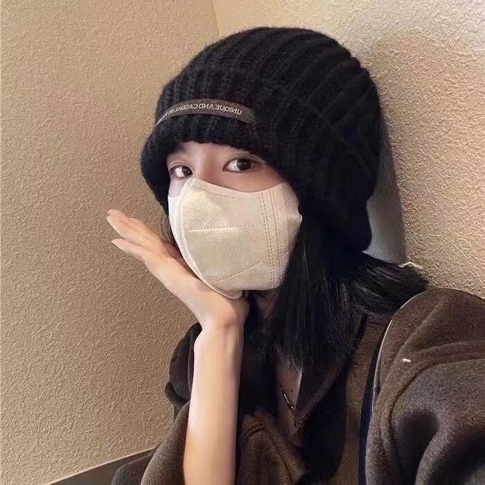 Hat Female Fall and Winter Korean Version of the Tide of the Big Head Around the Knitted Wool Cap Thickened Ear Protection Warm Show Face Small