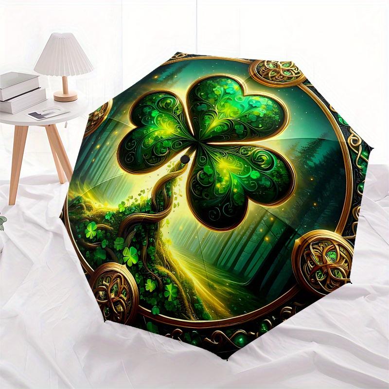 Enchanted Forest Shamrock Wall Art Decor Umbrella, Cute Umbrella with Cute Design, Portable 3-Fold Compact Umbrella for Men & Women, Valentine's Day M