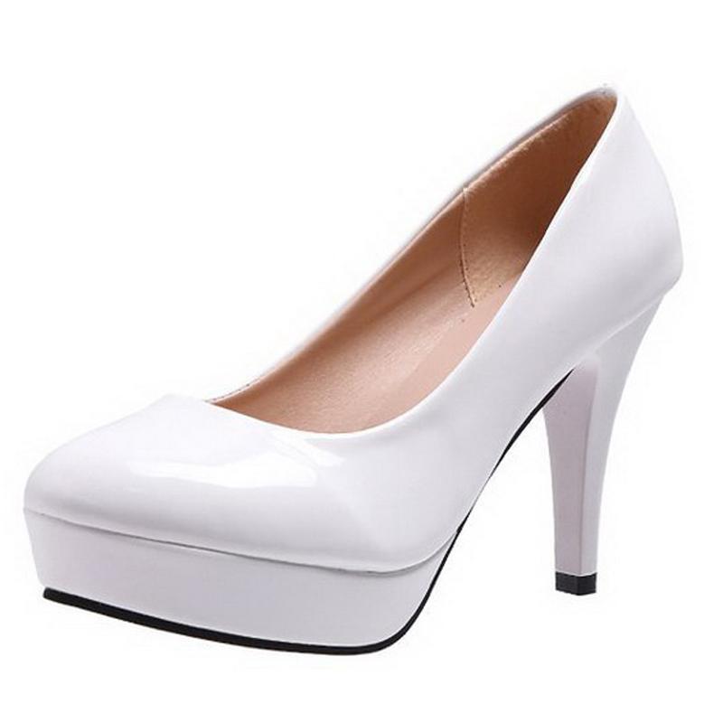 

Women Patent Leather High Thin Heel Shoes Waterproof Platform Stiletto Shoes Office Nightclub Party Pub Gathering Women Pumps 34 белый
