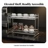 TwoTier Storage Rack Brushed Silver Slatted Shelf Raised Rails Countertop Organizer for Kitchen,