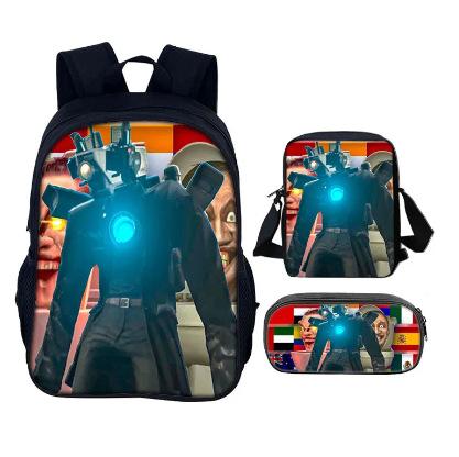 Skibidi Toilet Man Spoof Schoolbag Primary And Secondary School Backpack Satchel Pencil Bag Backpack Three-Piece Set
