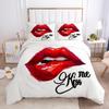 Red Lips Duvet Cover Set Queen Polyester Love Twin Bedding Set Sexy Theme Adult Couple Comforter Cover 3D Kiss Marks Quilt Cover