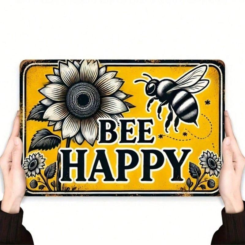 

Metal Poster Wall Art, Bee Happiness Vintage, Kitchen Decor