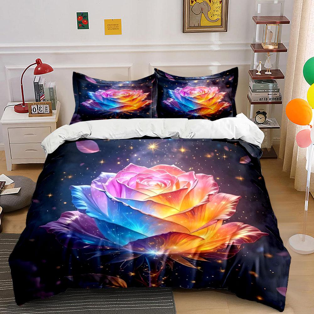 Colorful Rose Decor Set Soft Comfortable Duvet Cover Bedding Set Included 1*Duvet Cover & 2*Pillowcases, Gift