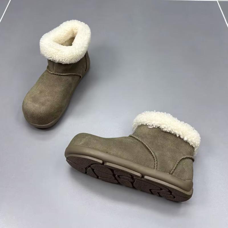 

Thickened Snow Boots Women s 2026 Winter New Round Toe Platform Slip-proof Sleeve Cowhide Warm Cotton Boots 35