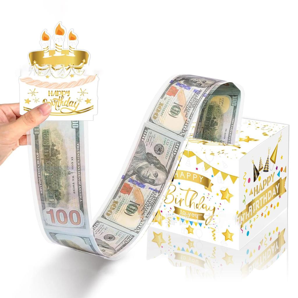 1pcs Birthday Cash Gift Box with Cake Card Funny Pumping Money Box Creative Birthday Gifts for Men Women