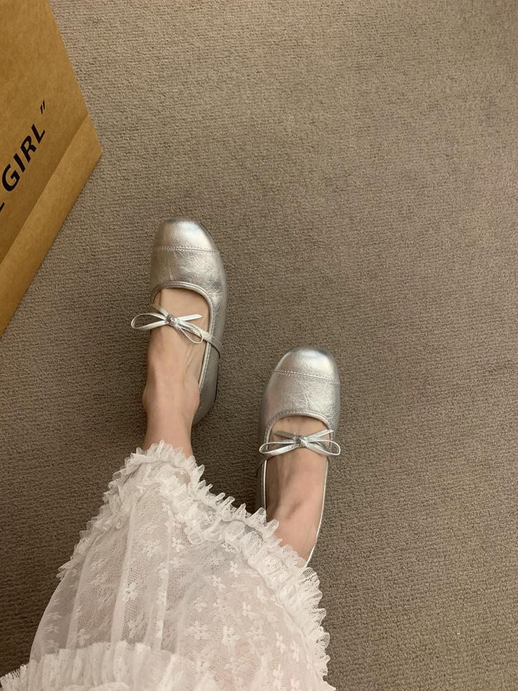 

Ретро замшевые туфли Мэри Джейн на скрытой платформе, женские туфли весна и осень 2025, новые балетки, нежные вечерние туфли 40 серебряный