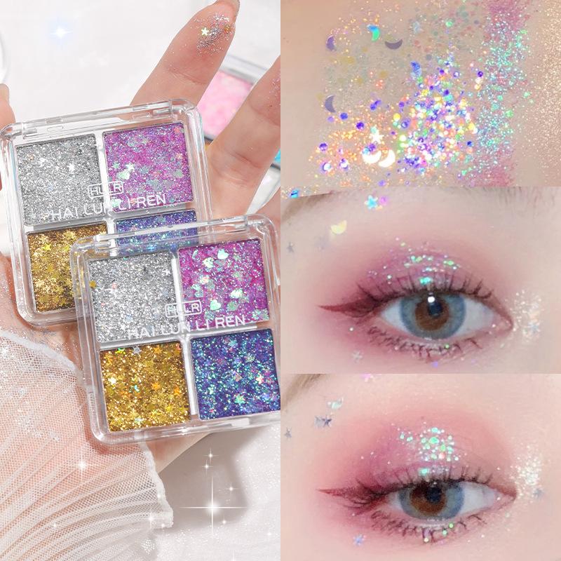 Children's Day Large Sequins Four-color Children's Eyeshadow Party Dance Stage Makeup Fine Sequins 4-color Eyeshadow Disc
