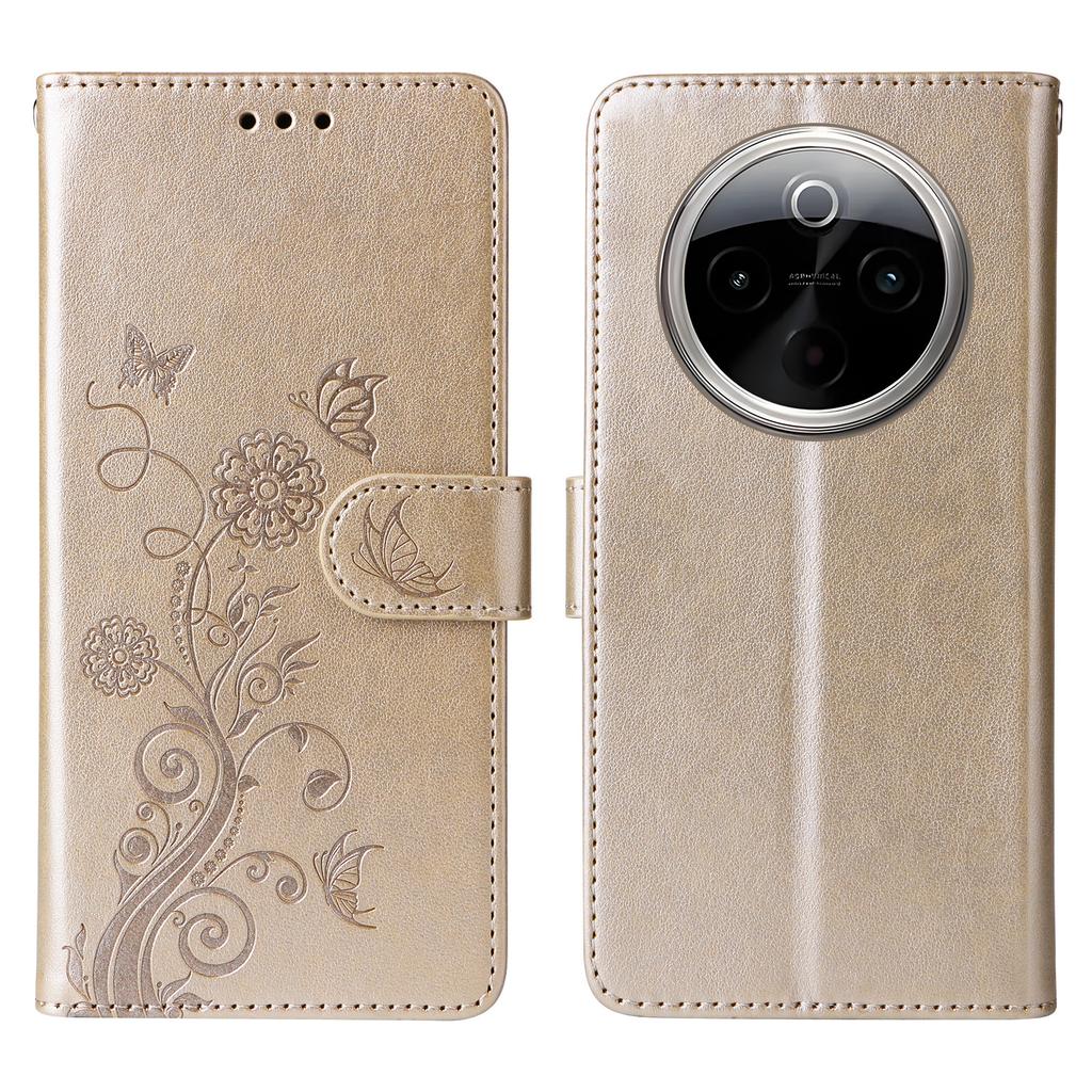 For vivo Y300 Pro 5G Leather Case Butterfly Floral Imprint Wallet Stand Cover