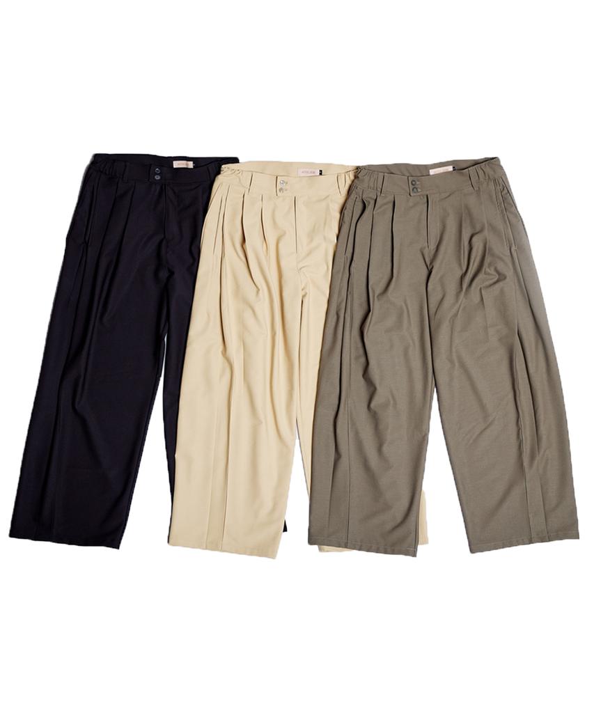 DAMP Wide-Fit Double-Pleated Slacks Beige