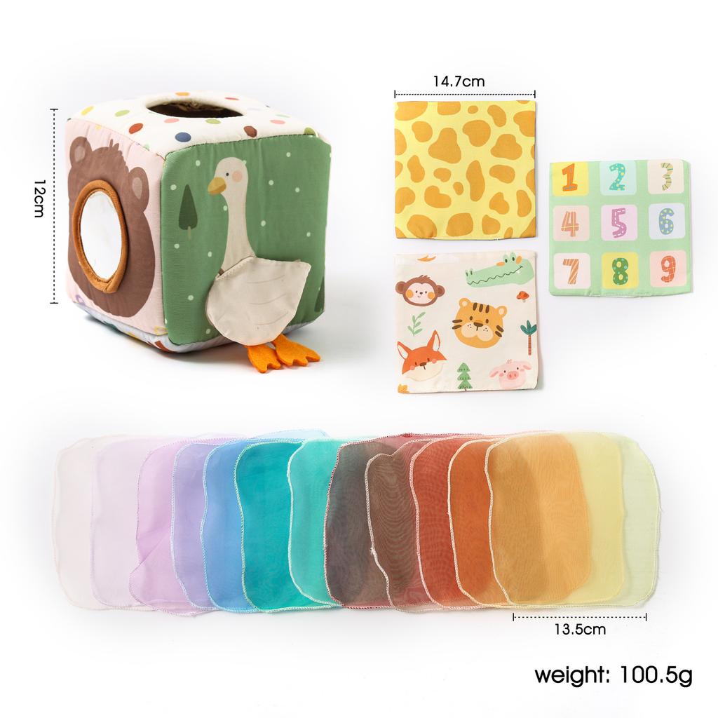 Babyspielzeug Magische Taschentuchbox Baumwoll-Fingerübungs-Montessori Busy Board Spiel Lernspielzeug Weiche Rasselspielzeug Ozean-Stoffbuch