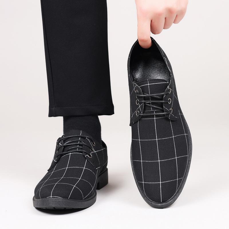 

Plus Size Plaid Canvas & Leather Lace-Up Men s Casual Shoes 44