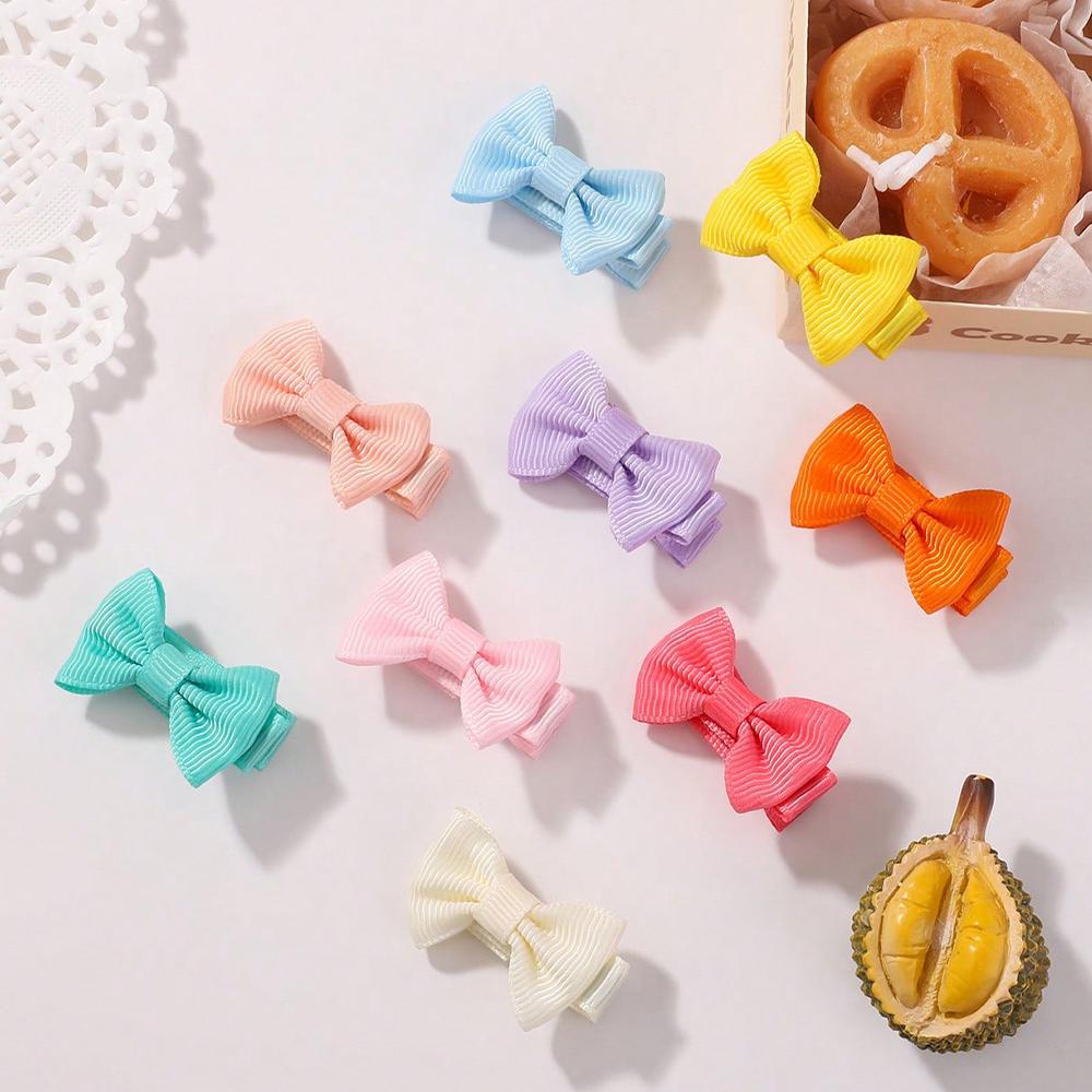 30pcs/Set Cute Dopamine Color Fabric Hair Bow Clips for Girls Rainbow 1.5'' Mini Bowbots Hairpins Headwear Kid Hair Accessories