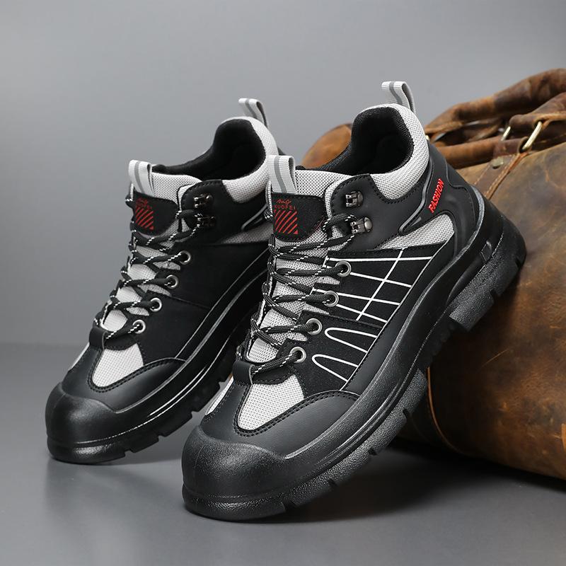 Защитные ботинки мужские мягкие удобные шнурованные мужские зимние весенние снегоступы противоскользящие низкие рабочие походные туфли 39 чёрный 2348₽