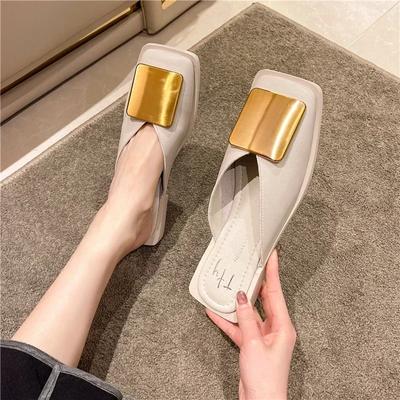 2024 Brand Ladies Shoes Closed Toe Women's Slippers Autumn Square Toe Shallow Solid Casual Comfortable Low-heeled Casual Shoes