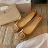 Sheepskin version~ Gentle wind leather square head shallow mouth single shoes women's new versatile and not tired foot square buckle commuter flats