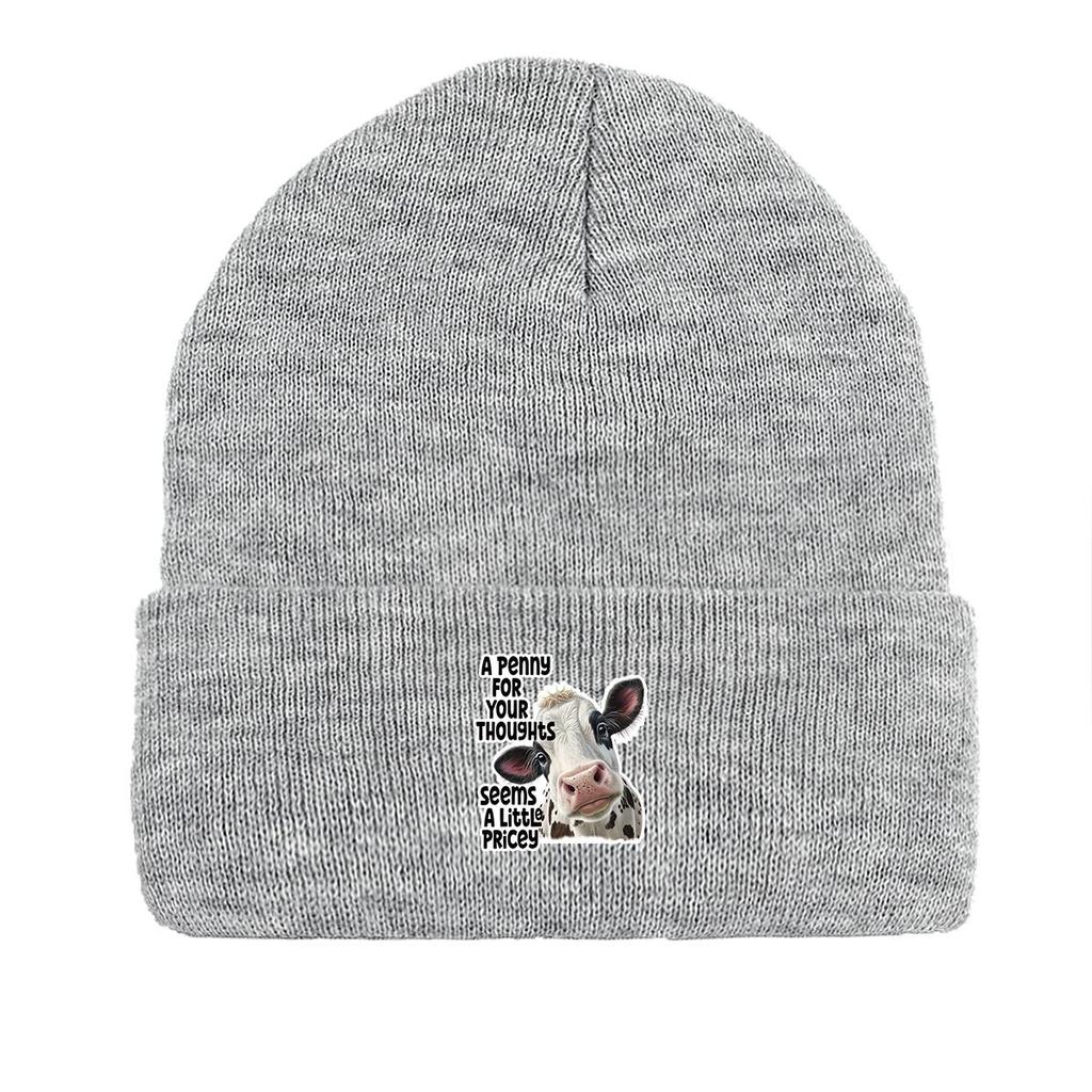 Vivid Cow Print Knit Hat Beanie, Animal Woman Cap Warm Lightweight Unisex Bonnet Knitted Cap Beanie