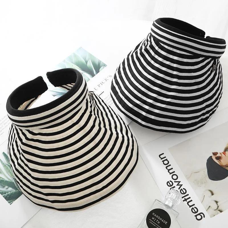 Summer Empty Top Sun Hat Hair Clip Women Fashion Striped Foldable Suncreen Visor Outdoor Traveling Beach UV Protection Cap