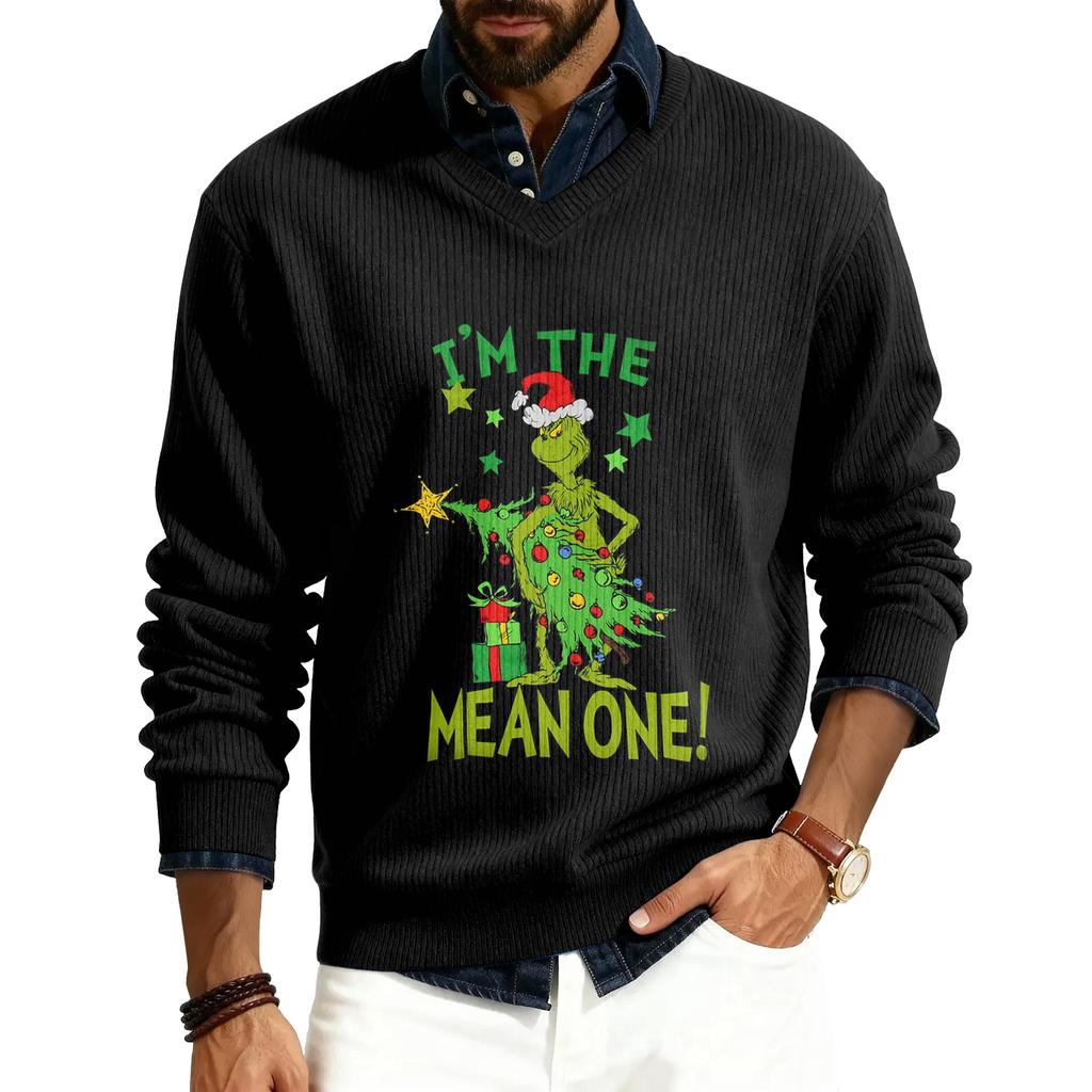 Men's V-neck Long Sleeve Ribbed Knit Pullover