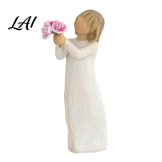 Decorative Bouquet Figurine Girl Holding Resin Figurine Faceless Lady Statue Romantic Desktop Ornament for Flower Statue Living Room Bedroom