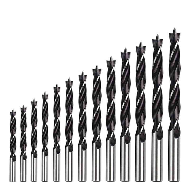 High Speed Steel Double Flute Helical Twist Drill Bits Set With Brad Point Tips For Clean Wood Drilling In 3-12mm Sizes