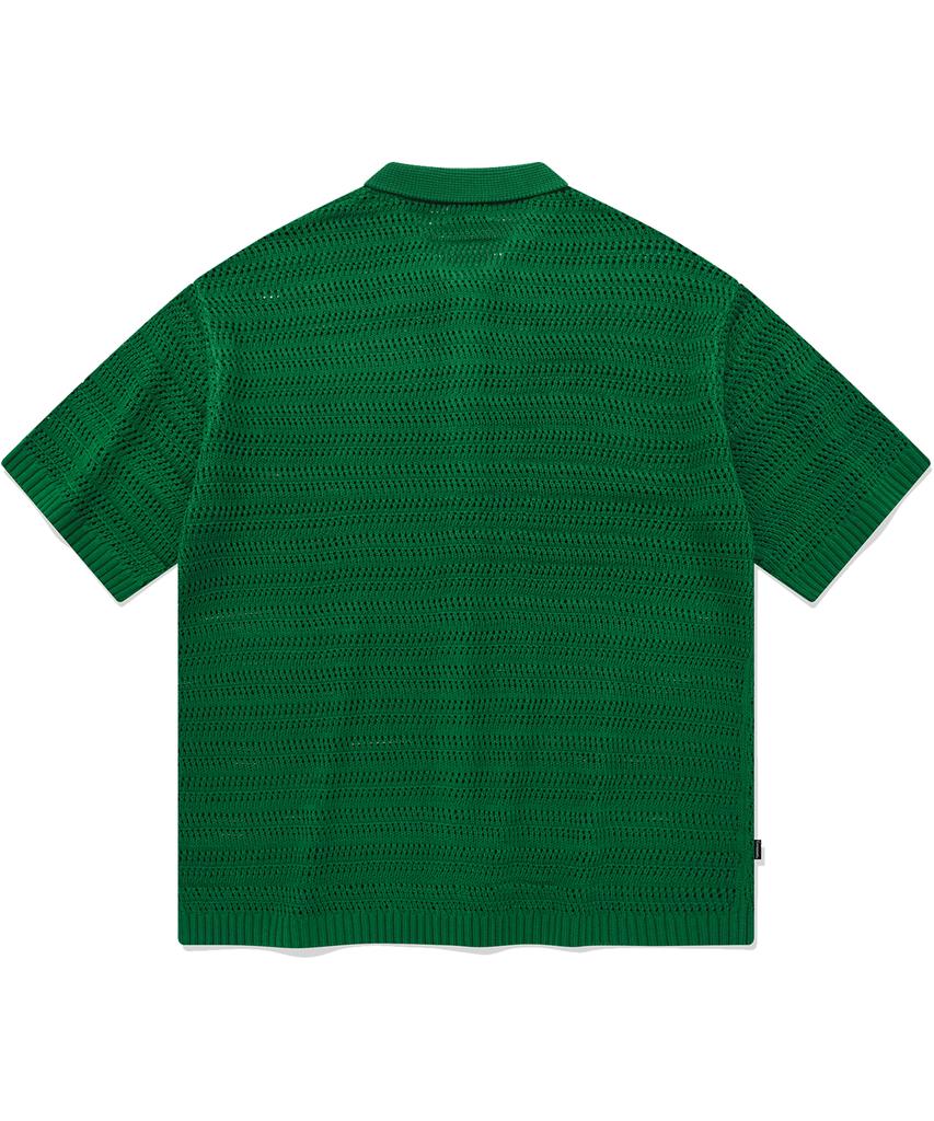 COVERNAT Crochet Half Knit Shirt Green