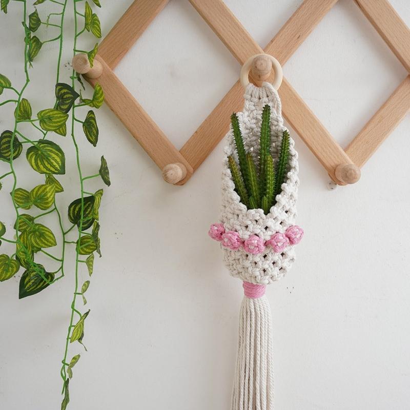 Cotton Weave Wall Pocket Wall Hanging Basket, Apartment Decorative Basket for Flower Display Plant and Home Organization