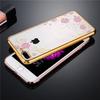 Rose Gold Plating Frame Clear Soft TPU Back Cover Bling Diamond Flower Case For iPhone/Samsung
