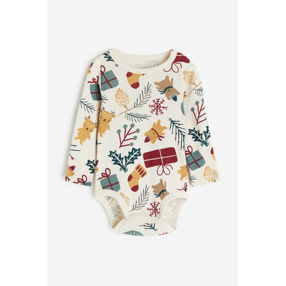 

H M long sleeve bodysuit natural white pattern