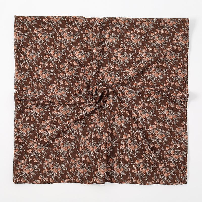 115Cm Square Scarf Chiffon Hijab Floral Printing Sun Protection Shawl Print Muslim Fashion Muslim Woman Turban Hijabs Bandana