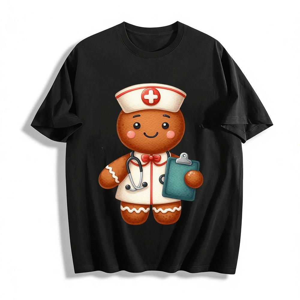 Christmas Gingerbread Nurse Print Casual Sweatshirt Top Pure cotton T-shirt XXS