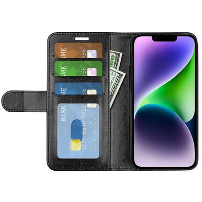 For iPhone 15 PU Leather Stand Cover Crazy Horse Texture Wallet Flip Phone Case Shell