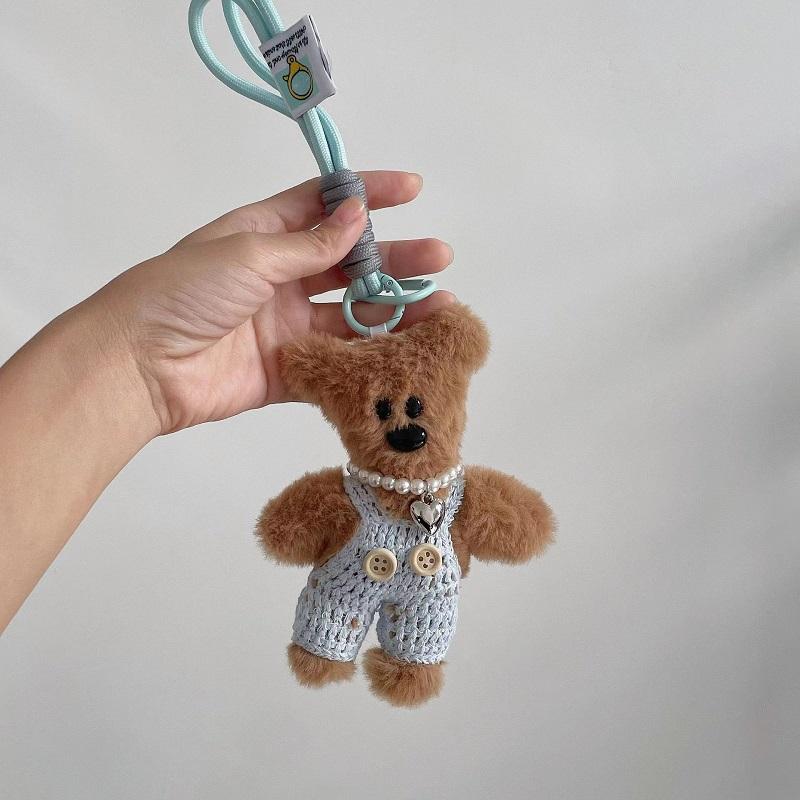 15cm Lovely Small Bear Toy Plush Keychains Cute Dressing Bear Backpack Pendant Car Keychain Pendant Girls Women Bag Accessories