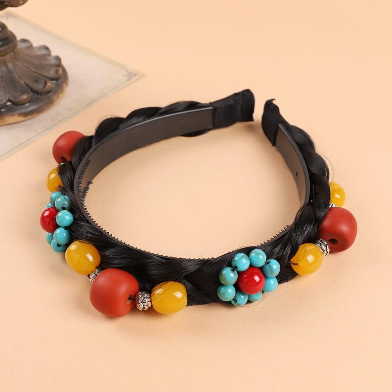 Tibetan Hand-woven Headband Wig Turquoise Beeswax Headgear Children's Female Dance Performance Tibetan Hair Accessories