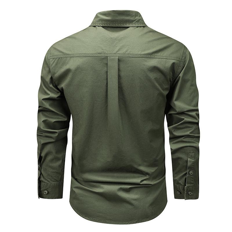 New Autumn and Winter Retro Pure Cotton Tooling Long-sleeved Shirt Men's Loose Large Size High-end Solid Color Shirt Casual Jacket