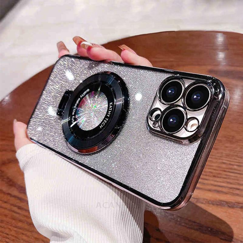 Funda de silicona con soporte y baño de purpurina para iPhone 16, 11, 12, 13, 14, 15 Pro Max, Mini, X, XS, XR, iPhone 16, 16 Pro, 16 Plus, 15 Pro.