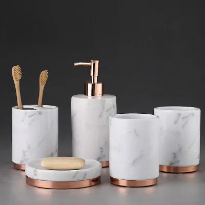 Black Marble Texture Ceramic Bathroom Supplies / Bathroom Accessories with Dispenser Toothbrush Holder Soap Dispenser Tray