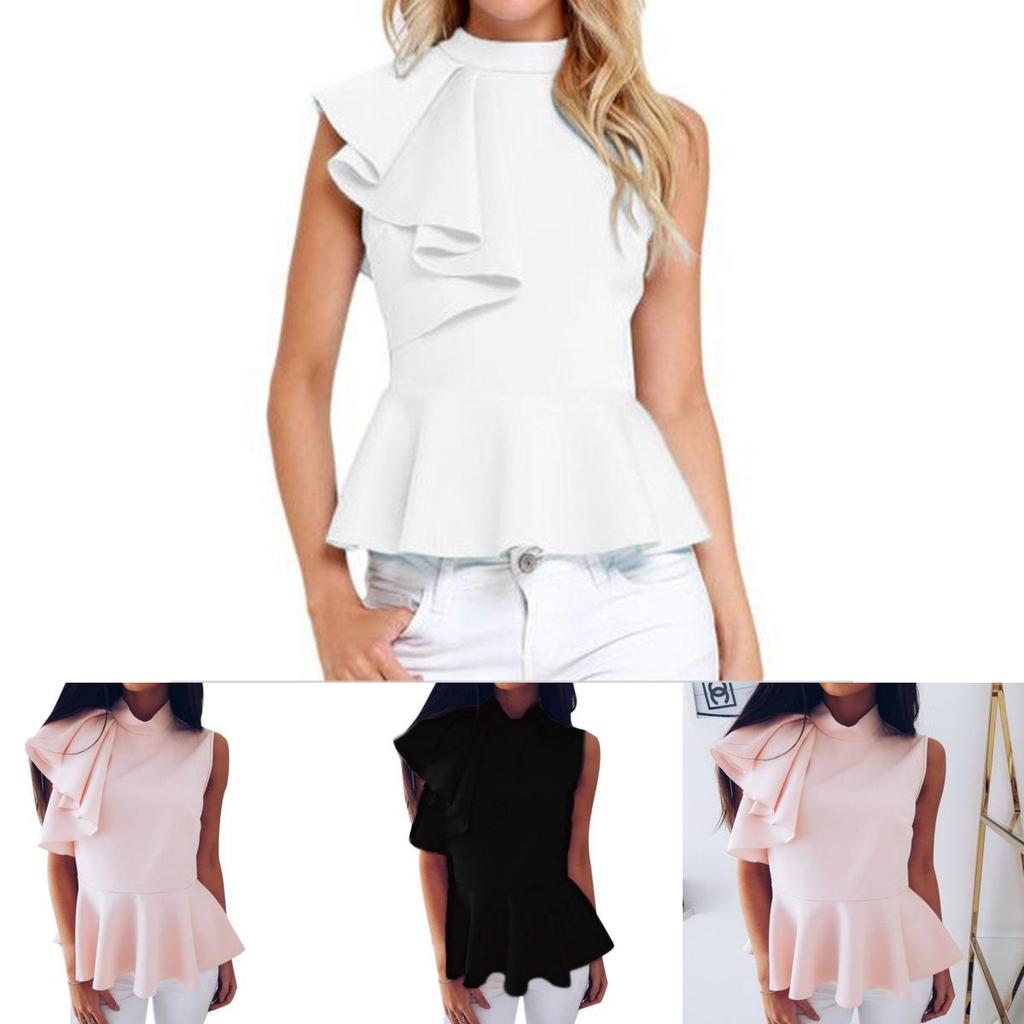 Women's Fashion Summer Round Neck Irregular Ruffled Slim Sleeveless Solid Top For Effortless Style