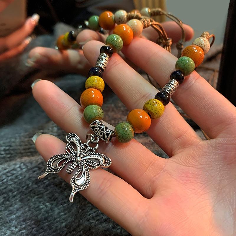 Ceramic Beaded Butterfly Pendant Necklace Female Niche Design High-end Collarbone Chain Famous Style Jewelry