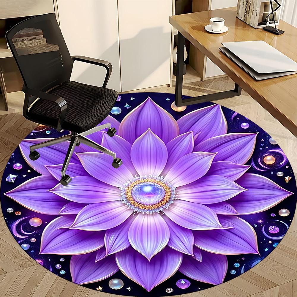 1pc Purple Lotus Mandala Chair Carpet for Office, Non slip, Soft and Durable Office Rug