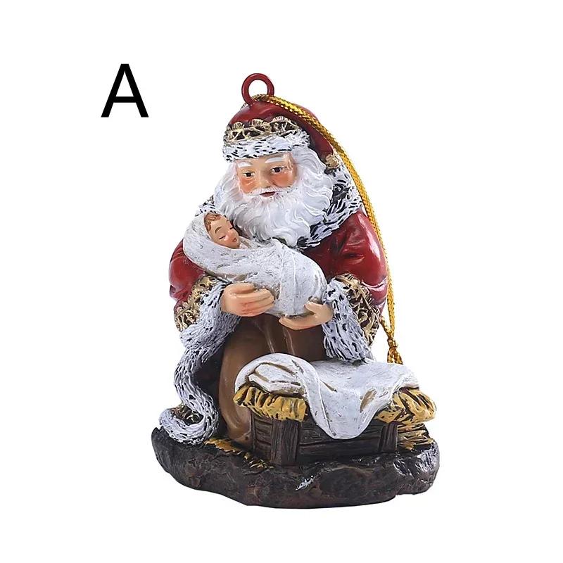 Christmas Party Decoration Hanging Ornaments Resin Hugging Santa Claus Figurines Mini Santa Pendant Xmas Tree Home Decor Supplie