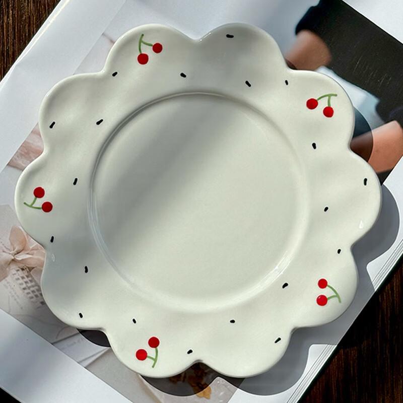 Shangqi Handmade Ceramic Cherry Floral Coffee Cup & Saucer Set