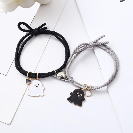 Yousheng 2Pcs Elastic Rope Love Heart Magnet Suction Bracelet Halloween Ghost Pendant Couple Bracelet Men Women Jewelry Gift