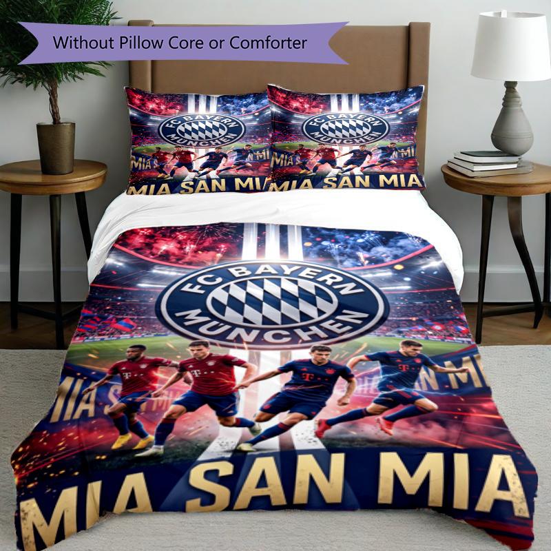 3pcs Duvet Cover Set (1*Duvet Cover + 2*Pillowcase, Without Core), FC Bayern Munich Print Bedding Set, Bedroom Decor, All‑Season, Gift